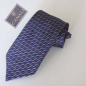 CANALI blue purple navy geometric pattern tie 100% silk Italy